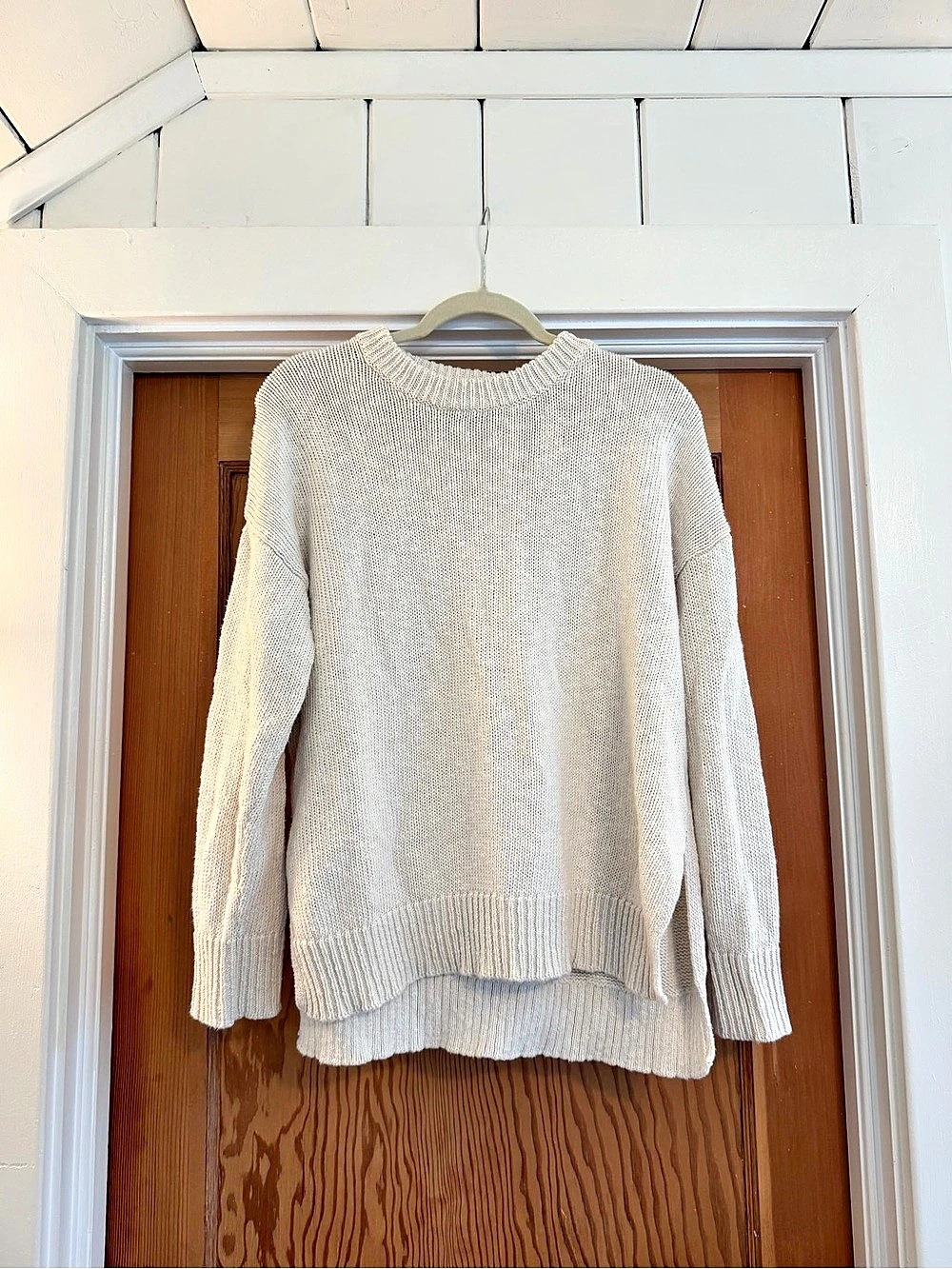 Quince Cotton Linen Oversized Crew Sweater Ivory Small